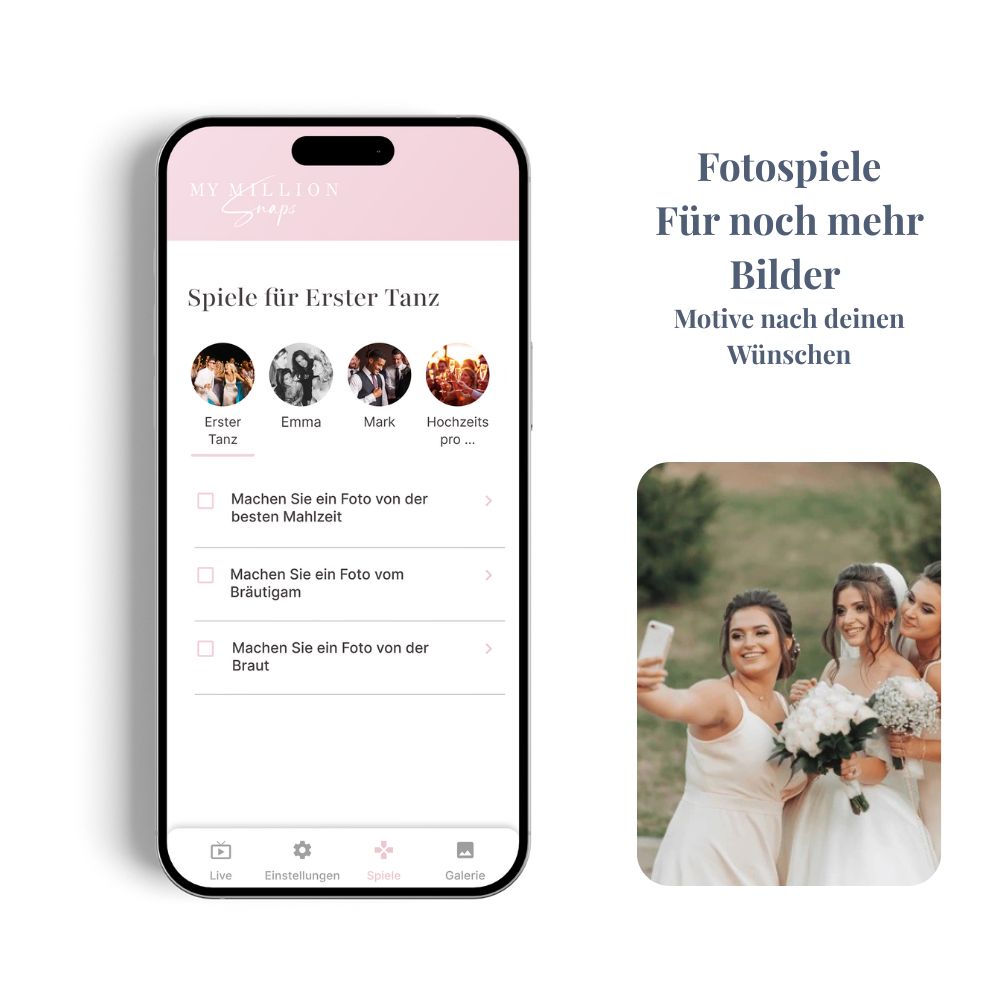 Hochzeits Foto & Video App inkl. QR-Code und Designkarten