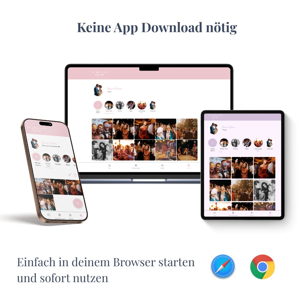 Personalisierbare Hochzeits Foto & Video App inkl. QR-Code und Designkarten